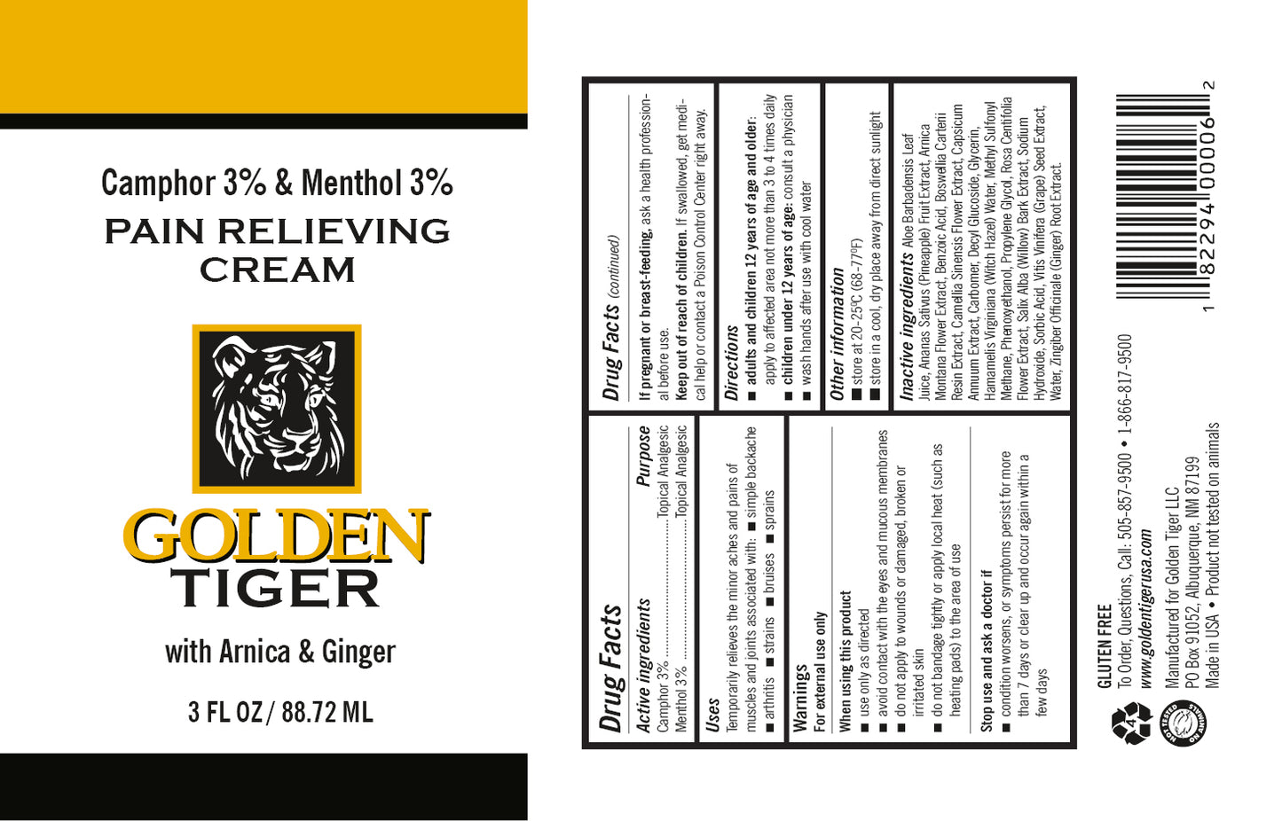 Golden Tiger Pain Relieving Cream - Roll-on 3oz