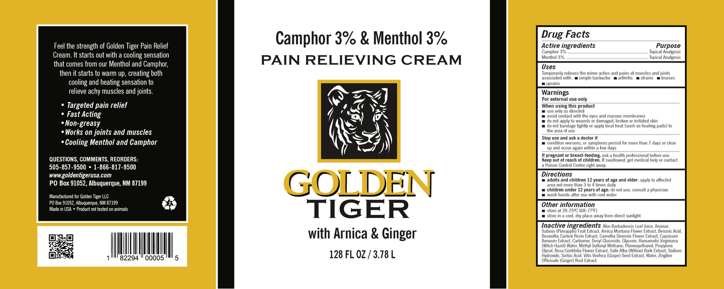 Golden Tiger Pain Relieving Cream - 128oz Gallon with Pump